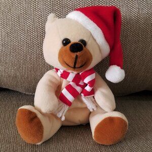 Vintage Ho Ho Beans Teddy Bear 7” Collectible Plush Christmas Bear Hat and Scarf